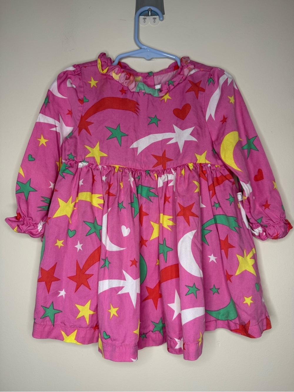 STELLA MCCARTNEY Pink Contemporary Shooting Star Print 100% Lyocell Ruffle Dress